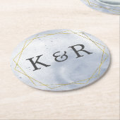 Dusty Gold and Blue Wedding Runder Pappuntersetzer (Angewinkelt)