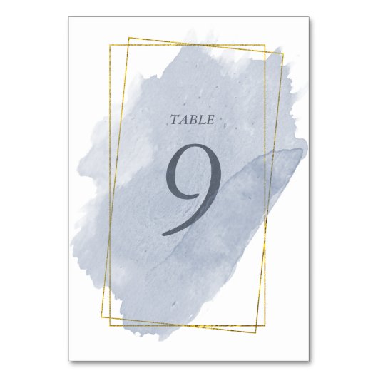Dusty Gold and Blue Wedding Table Card Tischnummer (Rückseite)