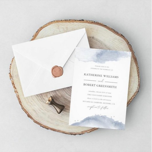 Dusty Gold Elegante Blue Wedding Einladung