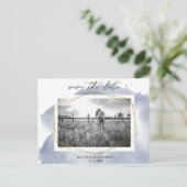 Dusty Gold und Blue | Foto Save the Date Postkarte (Stehend Vorderseite)