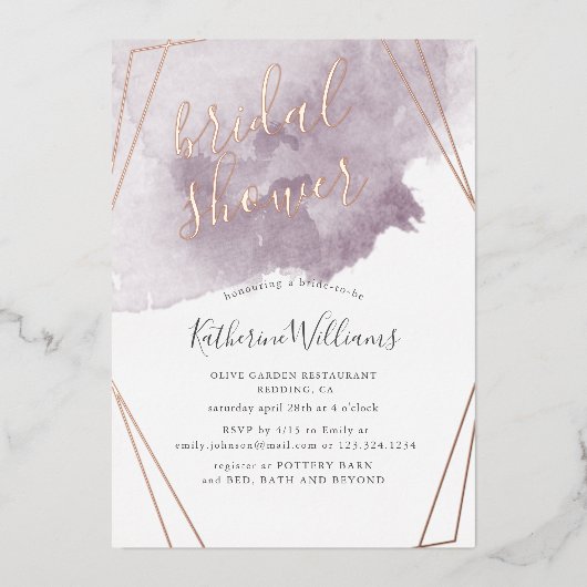 Dusty Gold und Mauve Brautparty Folieneinladung (Vorderseite)