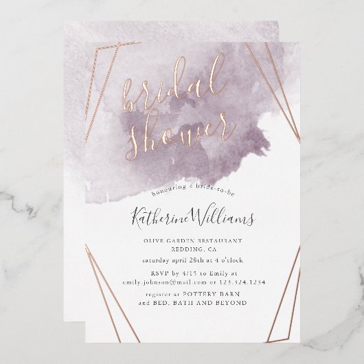 Dusty Gold und Mauve Brautparty Folieneinladung (Vorderseite/Rückseite)