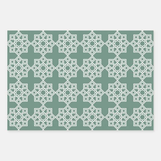 Dusty Green Arabesque Geometric Pattern Geschenkpapier Set (Vorderseite 2)