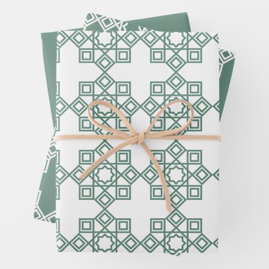 Dusty Green Arabesque Geometric Pattern Geschenkpapier Set (Beispiel)
