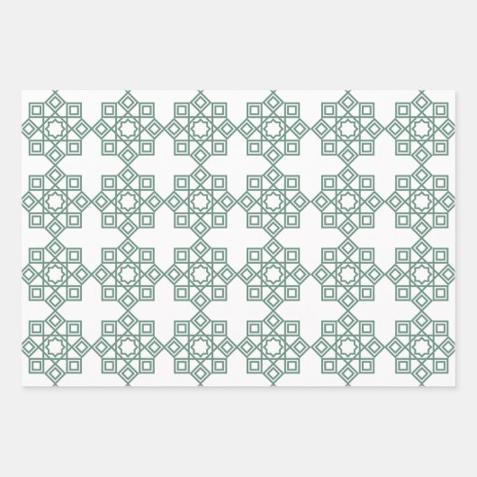 Dusty Green Arabesque Geometric Pattern Geschenkpapier Set (Vorderseite)