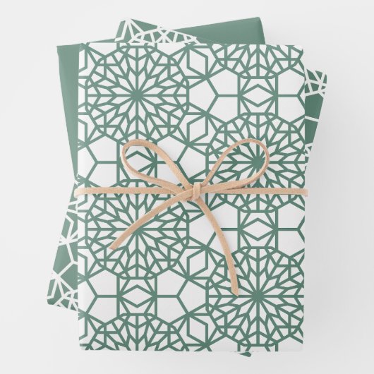 Dusty Green Arabesque Geometric Pattern Geschenkpapier Set (Beispiel)