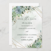 Dusty green blue succulcules gold Save the Date (Vorne/Hinten)