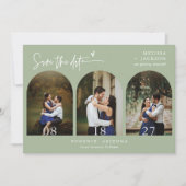 Dusty Green Boho Arch Foto QR-Code Save the Date Einladung (Vorderseite)