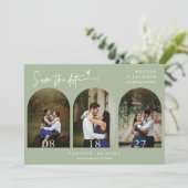 Dusty Green Boho Arch Foto QR-Code Save the Date Einladung (Stehend Vorderseite)