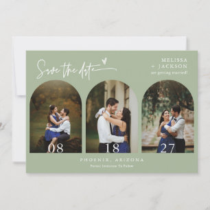 Dusty Green Boho Arch Foto QR-Code Save the Date Einladung