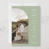 Dusty Green Boho Arch Foto QR-Code Save the Date Einladung (Vorderseite)