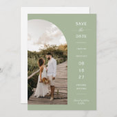 Dusty Green Boho Arch Foto QR-Code Save the Date Einladung (Vorne/Hinten)
