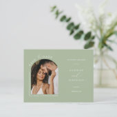 Dusty Green Boho Arch Foto QR-Code Save the Date Postkarte (Stehend Vorderseite)
