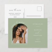 Dusty Green Boho Arch Foto QR-Code Save the Date Postkarte (Vorne/Hinten)