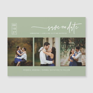 Dusty Green Boho Foto Save the Date Magnetkarte