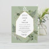 Dusty Green Botanical Greenerity Gold QR Code Foto Einladung (Stehend Vorderseite)