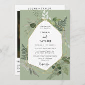 Dusty Green Botanical Greenerity Gold QR Code Foto Einladung (Vorne/Hinten)