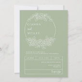 Dusty Green Botanical Line Art Boho QR Code Foto Einladung (Vorderseite)