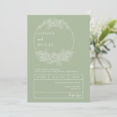 Dusty Green Botanical Line Art Boho QR Code Foto Einladung (Stehend Vorderseite)