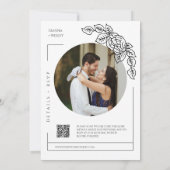 Dusty Green Botanical Line Art Boho QR Code Foto Einladung (Rückseite)