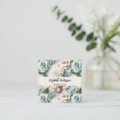 Dusty Green Creme Florals Foto QR Logo Quadratische Visitenkarte (Stehend Vorderseite)