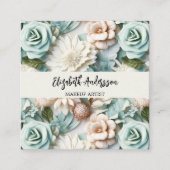 Dusty Green Creme Florals Foto QR Logo Quadratische Visitenkarte (Vorderseite)