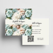 Dusty Green Creme Florals Foto QR Logo Quadratische Visitenkarte