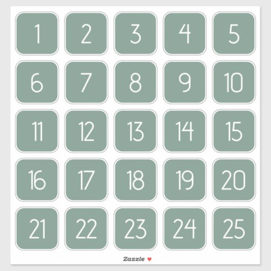 Dusty Green Customizable Square Number Stickers  Aufkleber (Blatt)
