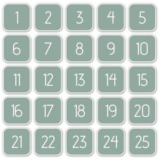 Dusty Green Customizable Square Number Stickers  Aufkleber (Vorderseite)