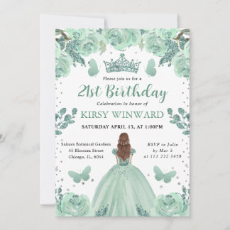 Dusty Green Dress Red Hair Princess Birthday Einladung