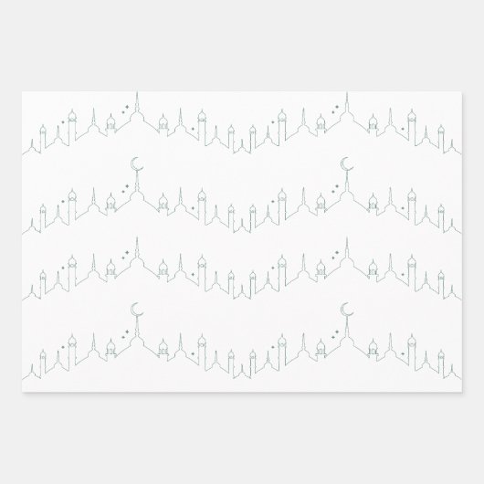 Dusty Green Eid Mubarak Masjid Muster Design Geschenkpapier Set (Vorderseite 2)