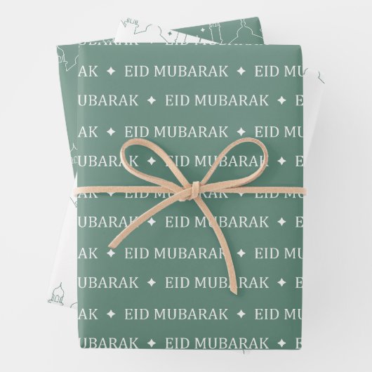 Dusty Green Eid Mubarak Masjid Muster Design Geschenkpapier Set (Beispiel)