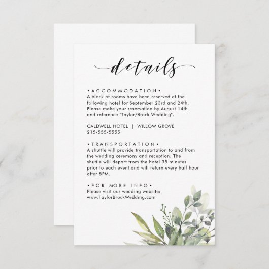 Dusty Green Eucalytus Begleitkarte (Vorne/Hinten)