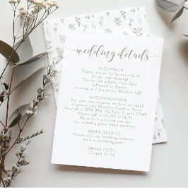 Dusty Green Floral Garden Wedding Details Card Begleitkarte