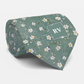 Dusty Green Floral Monogram Krawatte (Gerollt)