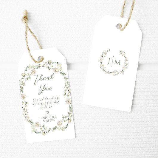 Dusty Green Floral Wreath Summer Wedding Vielen Da Geschenkanhänger