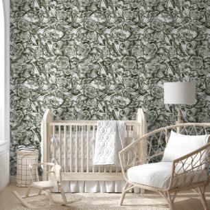 Dusty Green Florals Baby Kinderzimmer Tapete
