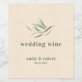 Dusty Green Foliage Beige Craft Paper Weinetikett (Einzelnes Label)