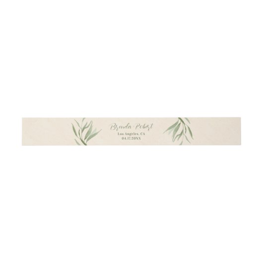 Dusty Green Foliage Beige Paper Einladungsbanderole (Flach)