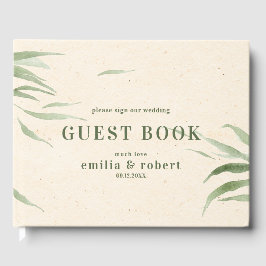 Dusty Green Foliage, Beige Paper, vielen Dank Gästebuch