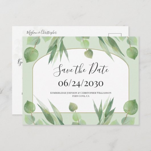 Dusty Green Geometric Arch Wedding Save the Date Postkarte (Vorne/Hinten)