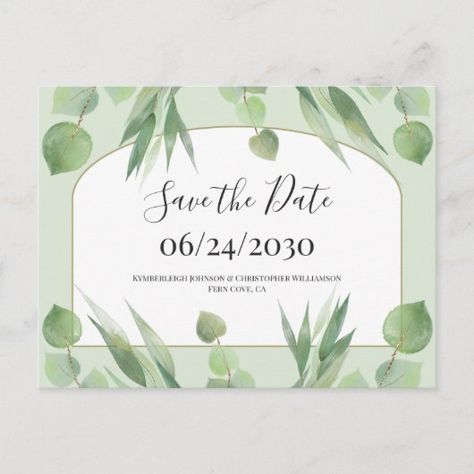 Dusty Green Geometric Arch Wedding Save the Date Postkarte (Vorderseite)