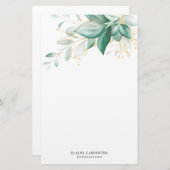 Dusty Green Gold Eukalyptus Greenery Monogram Briefpapier (Vorne/Hinten)