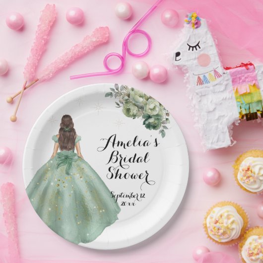 Dusty Green Gold Glitzer Dress Brautparty Pappteller (Party)