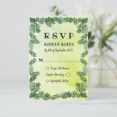Dusty Green Greenery Rustic Wedding RSVP Card Einladung (Stehend Vorderseite)