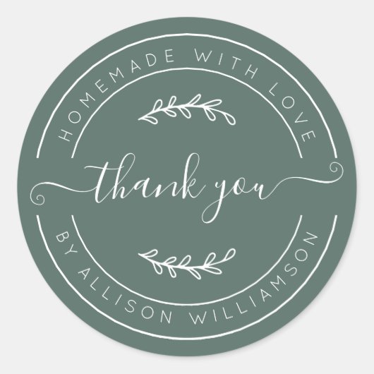 Dusty Green Homemade Thank You Label Runder Aufkleber (Vorderseite)