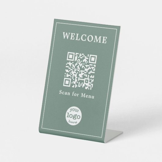Dusty Green Hotel Cafe Menü QR Code Business-Logo Sockelschild (Vorderseite)
