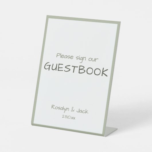 Dusty Green Lässig Handwriting Guestbook Sockelschild (Vorderseite)