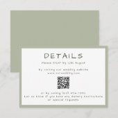 Dusty Green Lässig Handwriting QR Details Begleitkarte (Vorne/Hinten)