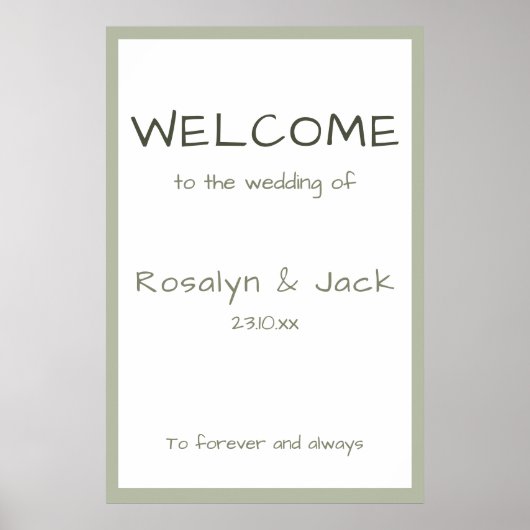 Dusty Green Lässig Handwriting Welcome Wedding Poster (Vorne)